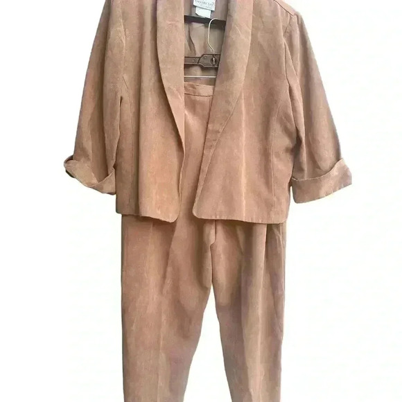 Vintage Bantry Bay Suede Brown Open Blazer Pants Set. Size XL Petite - Picture 2 of 6